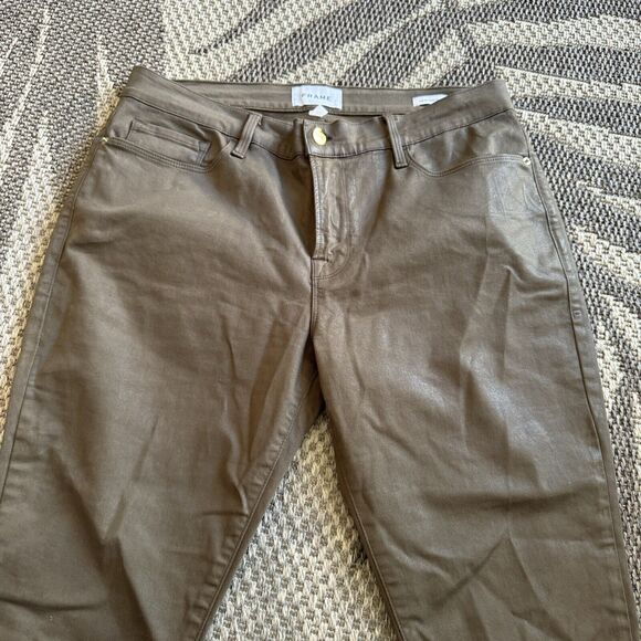 FRAME Le Skinny Jeans Womens 31 brown Coated Cotton High Rise Resin Grip - Picture 8 of 11